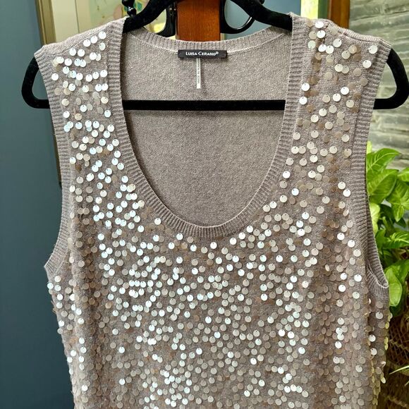 Luisa Cerano Sequin Sleeveless Wool, Cashmere, Silk Sweater Mini Dress size 16 - Picture 4 of 13